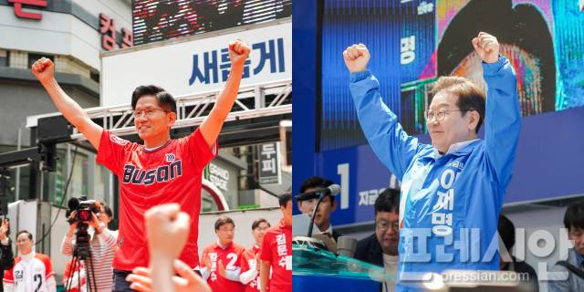 ▲지상파 3사 공동출구조사 결과 부산지역은 김문수 후보 49.0%, 이재명 후보 42.7%로 나타났다.ⓒ프레시안(강지원)
