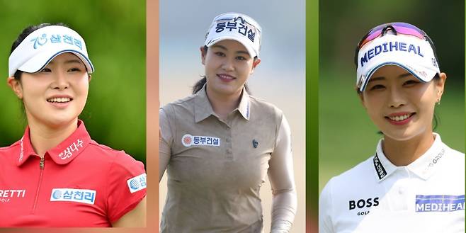 2025시즌 KLPGA 투어에서 우승은 하지 못했지만 강렬한 존재감을 뽐내고 있는 선수들. 대상 5위 고지우와 상금 5위 지한솔, 2주 연속 준우승을 차지한 이채은(왼쪽부터). 사진제공 | KLPGA
