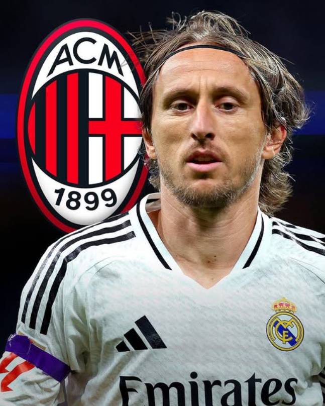 레알 마드리드와 결별이 확정된 루카 모드리치와 AC밀란 엠블럼. /사진=파브리지오 로마노 SNS 캡처
