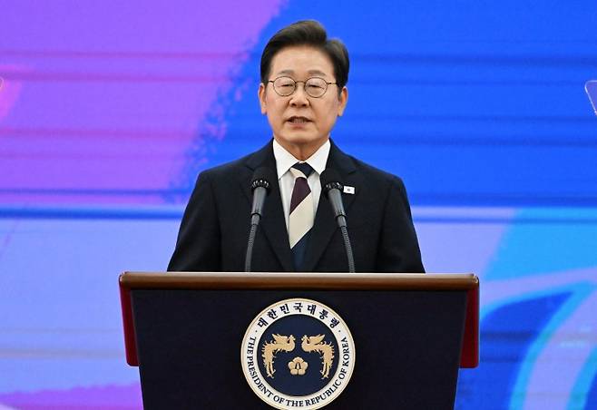 이재명 대통령이 4일 서울 여의도 국회에서 열린 제21대 대통령 취임 선서에서 취임사를 하고 있다. 사진=뉴스1