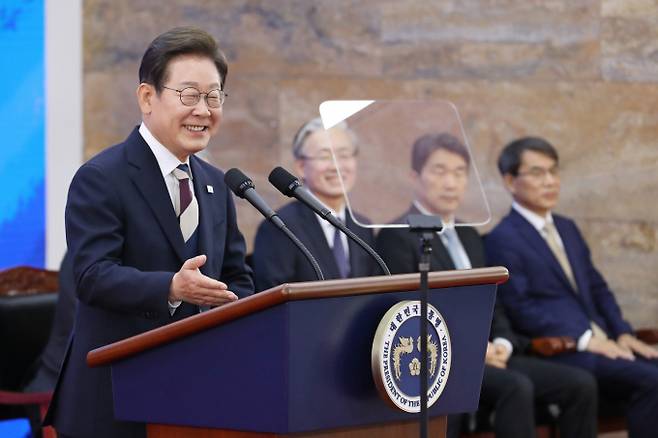 제21대 대통령 취임선서 행사가 열린 4일 오전 서울 여의도 국회에서 이재명 대통령이 취임사를 하고 있다. /사진=국회사진기자단