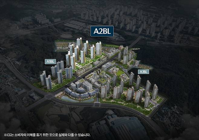 <아산탕정자이 A1, A2, A3블록 전체 조감도>