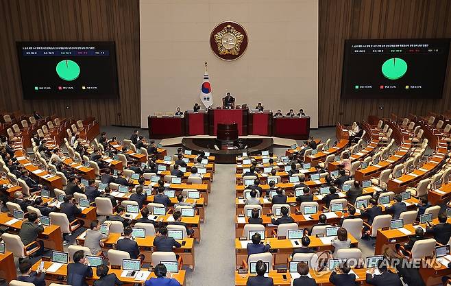 채해병 특검법 본회의 통과 (서울=연합뉴스) 박동주 기자 = 5일 국회 본회의에서 채해병 특검법이 통과되고 있다. 2025.6.5 pdj6635@yna.co.kr
