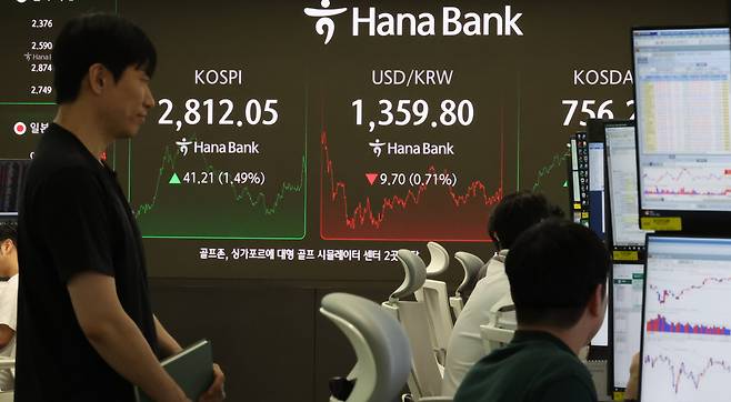 지난 5일 서울 중구 하나은행 딜링룸에 코스피, 코스닥지수 종가와 환율 시황이 표시된 모습./뉴스1