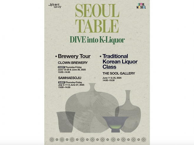 Promotional poster for the Seoul Metropolitan Government’s brewery tour, traditional Korean liquor class, titled “Seoul Table: Dive into K-liquor” (Seoul Metropolitan Government)