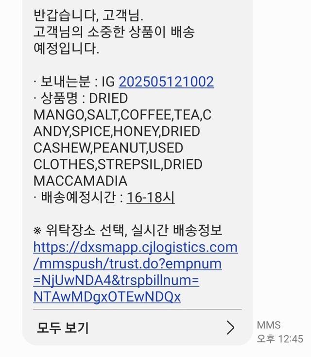 악성코드 설치 링크가 포함된 문자메시지.