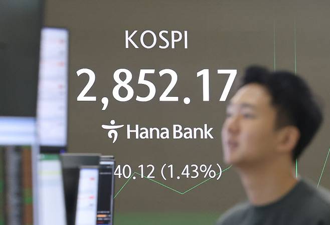 코스피가 강세 출발한 9일 서울 중구 하나은행 딜링룸 현황판에 코스피 지수가 표시되고 있다. (사진=연합뉴스)