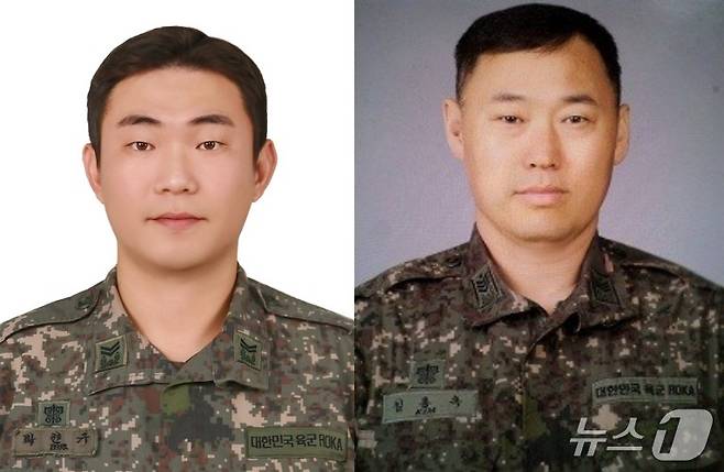 육군 2군단 3기갑여단 소속 박헌규 씨(사진 왼쪽)와 육군 12사단 소속 김홍옥 씨.(강원도 제공. 재판매 및 DB금지)/뉴스1