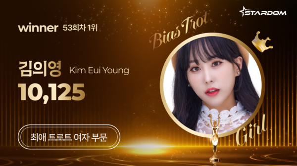▲ 김의영이 6월 첫째주 스타덤 '최애 트롯스타' 여자부문 주간랭킹에서 1위를 차지한 투표 결과 이미지. 제공|스타덤