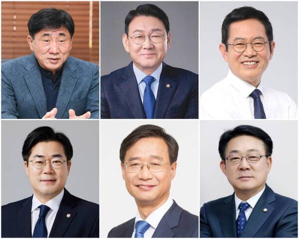 위 왼쪽부터 고남석 인천시당위원장, 김교흥 국회의원(서구갑), 박남춘 전 인천시장. 아래 왼쪽부터 박찬대(연수갑), 유동수(계양갑) 허종식(동·미추홀갑) 의원. 경기일보 DB