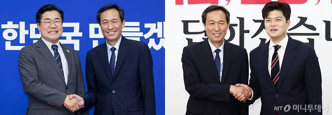 (서울=뉴스1) 김민지 기자,이재명 기자 = 우상호 신임 대통령실 정무수석이 10일 오후 서울 여의도 국회에서 박찬대 더불어민주당 대표 직무대행 겸 원내대표와 김용태 국민의힘 비상대책위원장을 각각 예방하고 있다. 2025.6.10/뉴스1 Copyright (C) 뉴스1. All rights reserved. 무단 전재 및 재배포, AI학습 이용 금지. /사진=(서울=뉴스1) 김민지 기자,이재명 기자