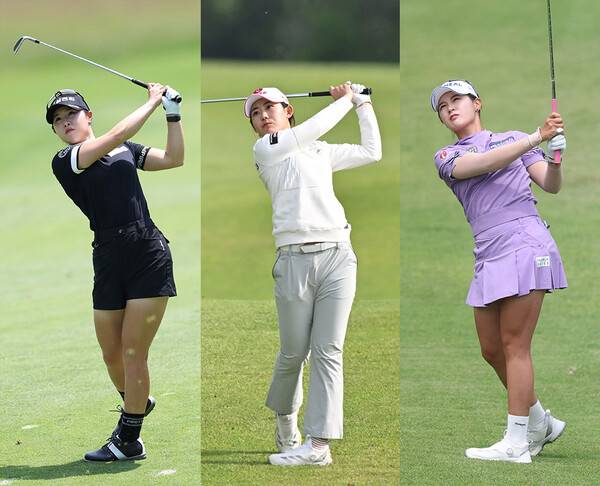 대한골프협회가 주관하는 2025년 한국여자프로골프(KLPGA) 투어 메이저 대회 DB그룹 제39회 한국여자오픈골프선수권대회에 출전한 고지우, 황유민, 박현경 프로. 사진제공=KLPGA