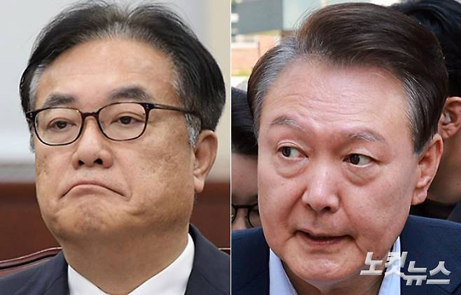 정진석 전 대통령 비서실장(왼쪽)과 윤석열 전 대통령. 윤창원·박종민 기자