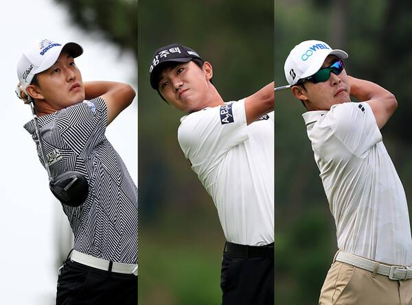 한국프로골프(KPGA) 투어와 일본프로골프투어(JGTO)가 공동 주관하는 2025년 하나은행 인비테이셔널에 출전한 김백준, 옥태훈, 최진호 프로가 2라운드에서 경기하는 모습이다. 사진제공 =KPGA