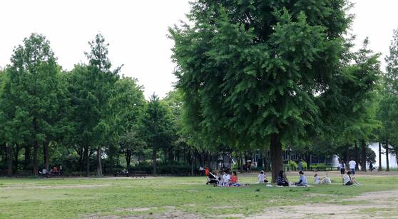 서울 성동구 서울숲에서 시민들이 그늘을 찾아 휴식하고 있다. 연합뉴스