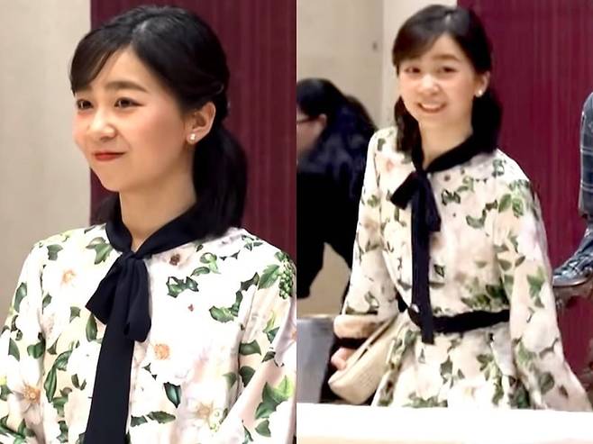 가코 공주의 착용 제품인 카멜리아 프린트 원피스. 사진=닛폰 TV