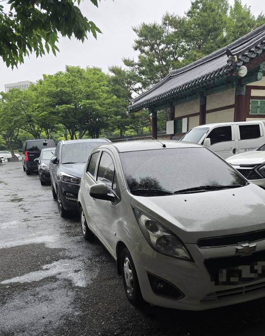 지난 13일 둔산선사유적지 주차장이 장기 주차된 차량들로 즐비한 모습이다. 이성현 기자