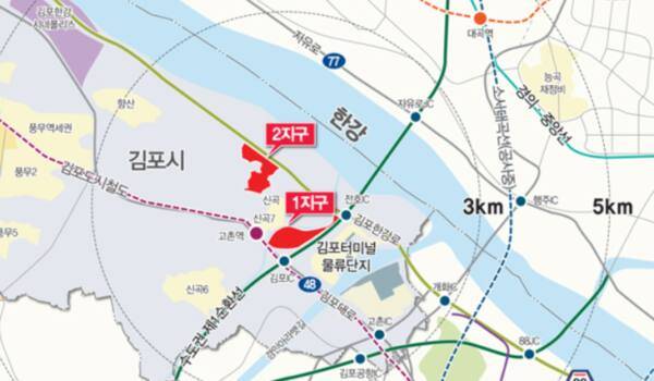 김포 고촌지구 복합개발사업 위치도. 경기도가 GB해제물량을 배정하면서 개발사업이 기사회생했지만, 개발제한구역 해제 등 후속 절차를 이행치 못해 사실상 무산됐다. 김포시 제공