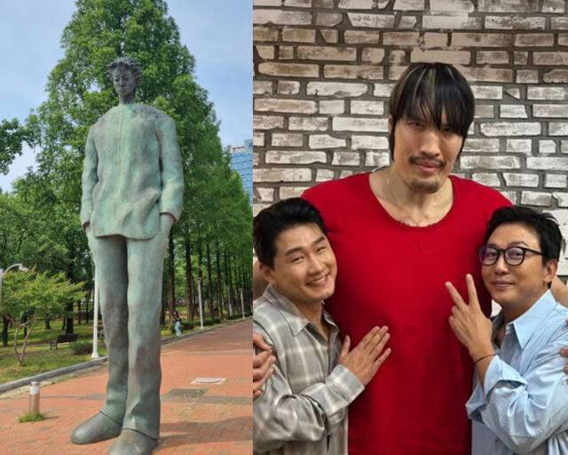 최홍만이 영남대학교에 있는 동상에 대해 언급했다. / (왼쪽) 온라인 커뮤니티, (오른쪽) 최홍만 소셜미디어