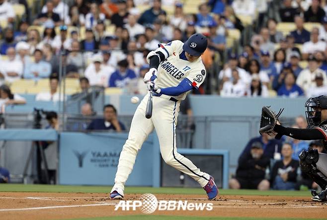 15일(한국 시각) LA 다저스 오타니 쇼헤이의 타격 모습. /AFPBBNews=뉴스1