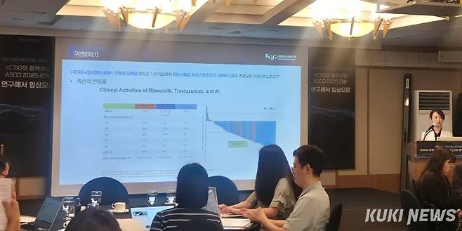 안호정 가톨릭대학교 성빈센트병원 종양내과 교수가 17일 서울 중구 한국프레스센터에서 열린 기자간담회에서 발표하고 있다. 사진=김은빈 기자