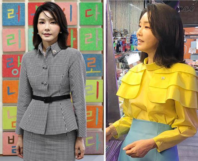 윤석열 대통령 부인 김건희 여사가 2022년 6월 28일 오후 스페인 마드리드 주스페인한국문화원을 방문해 기념촬영을 하고 있다(왼쪽). 김건희 여사가 2022년 6월 30일 스페인 마드리드 마라비야스 시장 내 한인교포 식료품점을 방문하고 있다. 마드리드=서재훈 기자