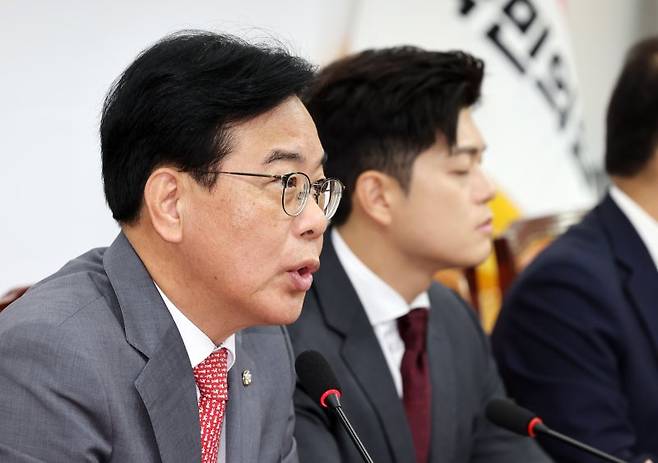 송언석 국민의힘 원내대표가 19일 오전 서울 여의도 국회에서 열린 '비리백화점 이재명 정부 인사청문회 대책회의'에서 발언하고 있다. 사진=뉴시스