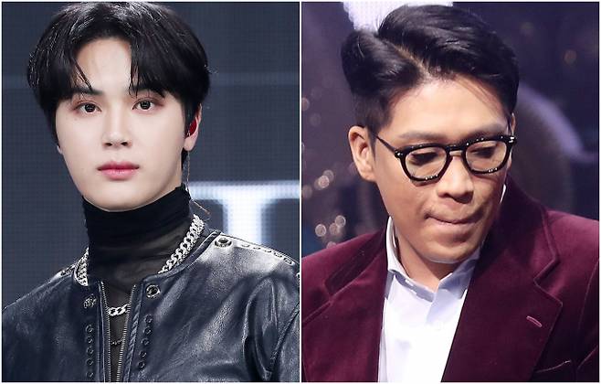 더보이즈 주학년이 성매매 의혹으로 소속사에서 전속계약해지된 가운데 같은 소속사에서 업무가 배제된 프로듀서 MC몽의 입에 시선이 쏠리고 있다. 사진은 2023년 2월20일 비어웨이크 앨범발매 기념 쇼케이스 행사에 참석한 더보이즈 주학년과 2019년 10월25일 정규 8집앨범 발매 기념 기자 간담회에 참석한 MC몽의 합성 이미지. /사진=머니투데이