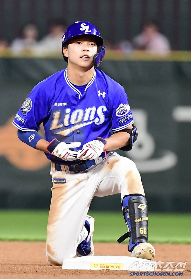 5일 인천 SSG랜더스필드에서 열린 KBO리그 SSG와 삼성의 경기. 9회초 선두타자 2루타를 날린 양도근. 인천=송정헌 기자songs@sportschosun.com/2025.06.05/