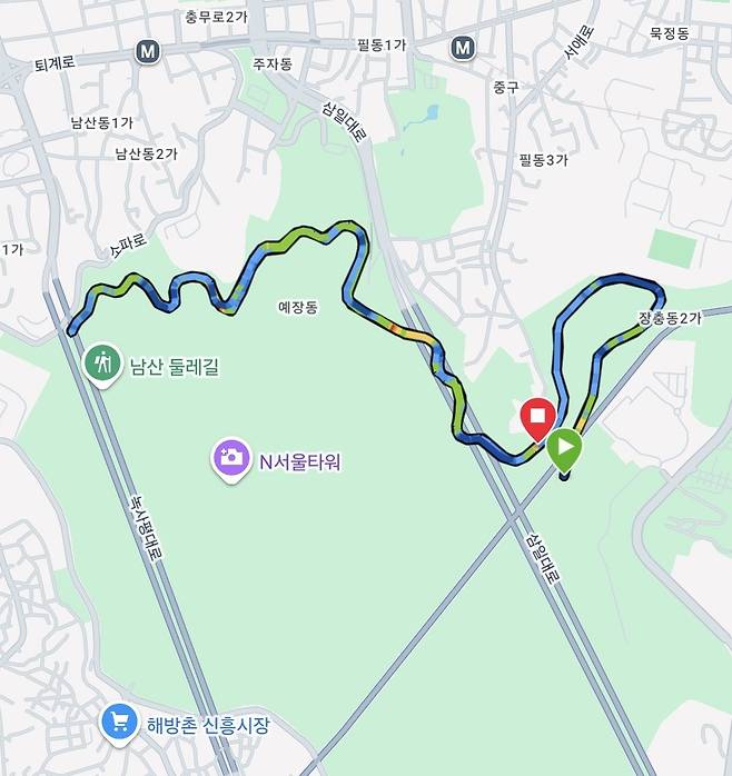 남산 업힐 트레이닝 코스 국립극장 근처에서 시작하는 북촌순환로 코스. 1회전에 약 6km이다.