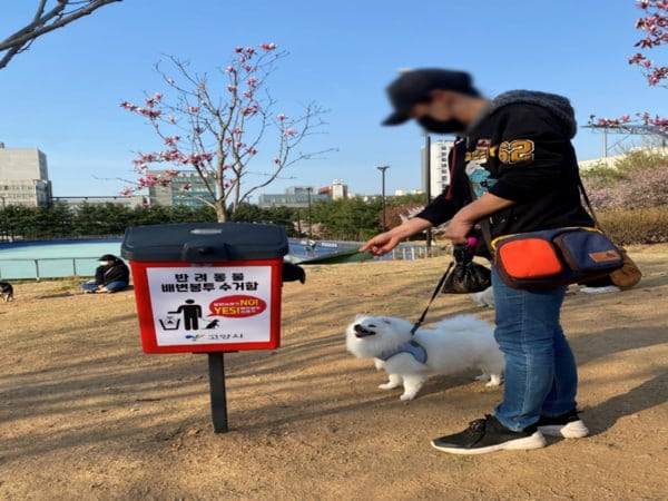 경기 고양시 한 공원에 설치된 반려동물 배변 봉투 수거함. /이재준 고양시장 유튜브 영상 캡처