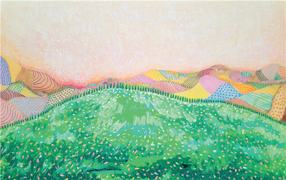 박동채/ 꽃물결 따라 마을 산책(mise en scène 2025. No.1)/ 95×62cm /Watercolor & Oil pastel/ 2025
