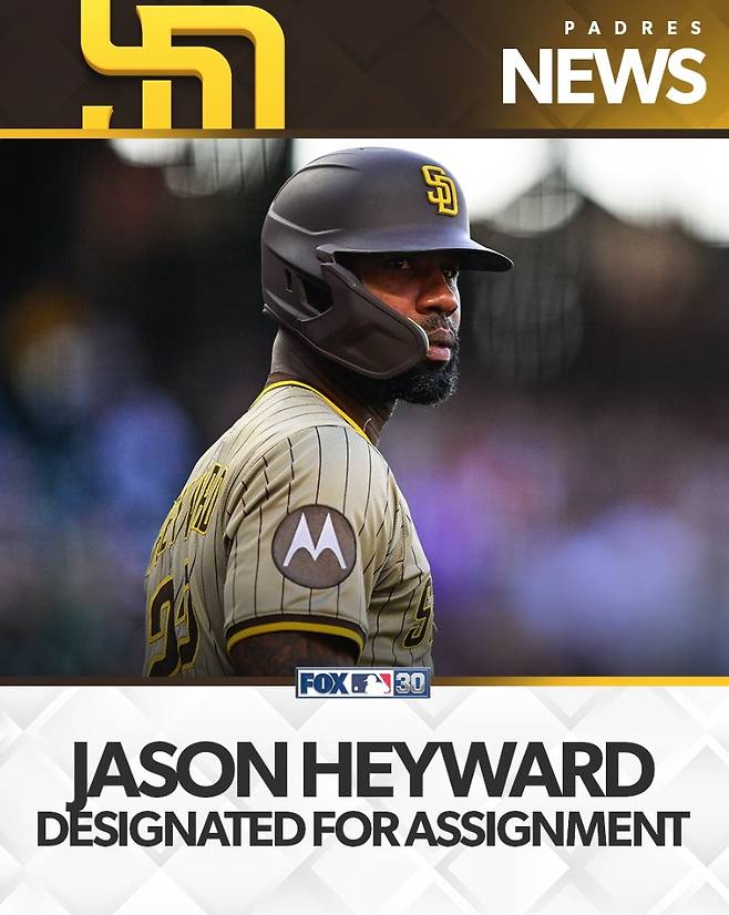 ▲ 제이슨 헤이워드가 22일(한국시간) 샌디에이고 파드리스로부터 지명 할당됐다. ⓒ폭스 스포츠 MLB SNS
