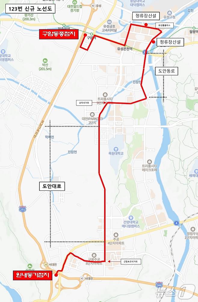 대전 123번 시내버스 신규 노선도(대전시 제공) /뉴스1