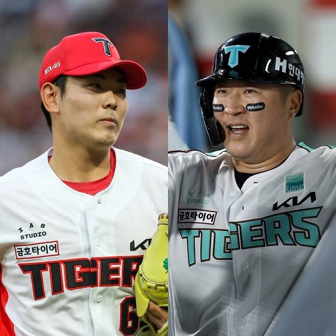 KIA 성영탁(왼쪽)과 최형우. /사진=KIA 타이거즈 제공
