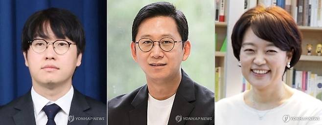 왼쪽부터 하정우 AI수석, 배경훈 과기부장관 후보자, 한성숙 중기부장관 후보자. 연합뉴스