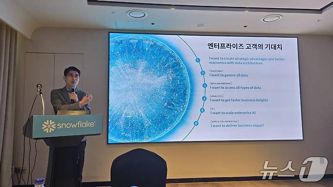 최기영 스노우플레이크코리아 지사장이 서울 역삼동 AC 호텔 서울 강남에서 열린 서밋 2025 기자간담회에서 발언하고 있다. 2025.6.24 뉴스1 ⓒ News1 김민석 기자