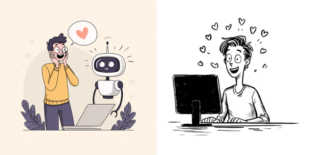 AI 챗봇과 대화를 나누며 연애하는 감정을 느끼는 사람의 모습. 미드저니·김수미 인턴 기자