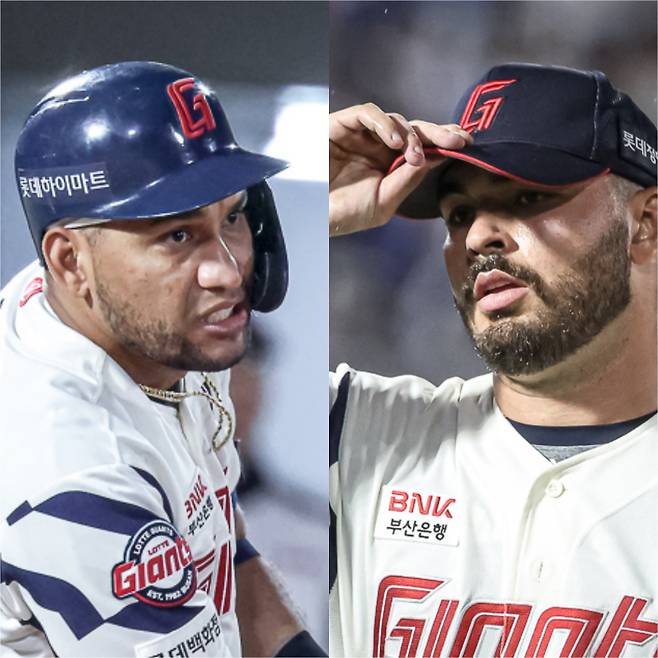 롯데 자이언츠 외국인 타자 빅터 레이예스(왼쪽)과 알렉 감보아. 사진=롯데 자이언츠