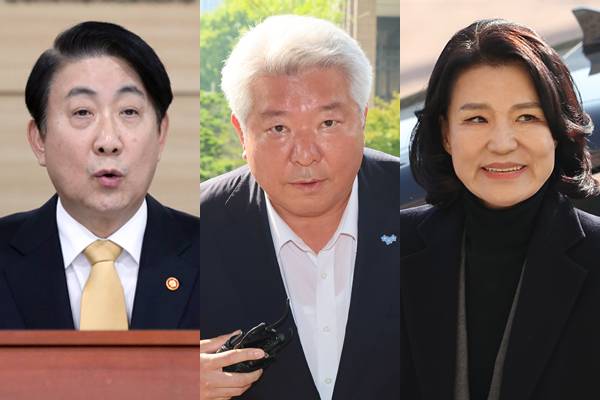 ▲ (왼쪽부터) 이동관 전 방송통신위원장, 김홍일 전 방통위원장, 이진숙 방통위원장. ⓒ연합뉴스