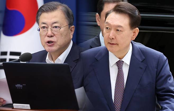 (왼쪽) 문재인 전 대통령과 (오른쪽) 윤석열 전 대통령 ⓒ시사저널 양선영 디자이너·연합뉴스