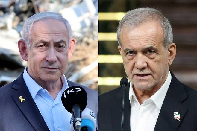 베냐민 네타냐후 이스라엘 총리(왼쪽)와 마수드 페제시키안 이란 대통령. 사진=EPA/로이터 연합뉴스