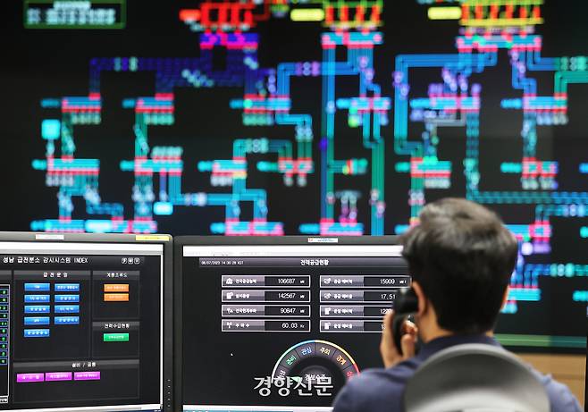 2023년 8월 한국전력공사 경기지역본부 전력관리처 계통운영센터에서 관계자들이 전력수급상황을 주시하고 있다. 권도현 기자