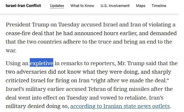 ▲ 뉴욕타임스는 관련 보도에서 트럼프의 욕설을 간접적으로 보도했다. NYT 갈무리