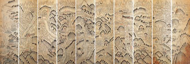 금강산도 10폭 병풍, 19세기 후반, 비단에 채색, 계명대학교 행소박물관