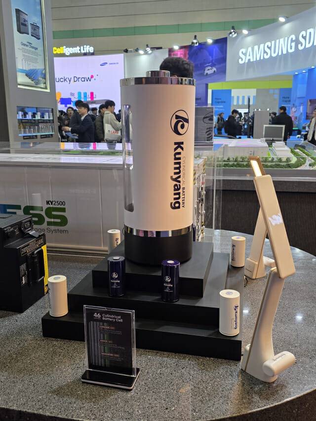 인터배터리 2025에서 금양이 선보인 4695 배터리 모형
