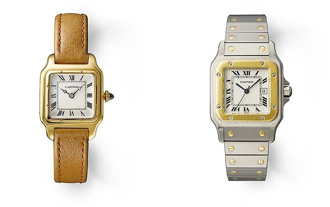 1912년에 만든 산토스 뒤몽 워치와 1978년에 제작된 산토스 워치. 사진 까르띠에 홈페이지