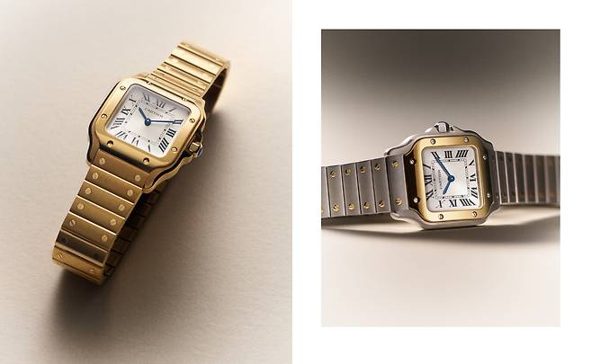 옐로 골드 버전과 골드와 스틸을 함께 사용한 버전. © Valentin Abad 사진 까르띠에
