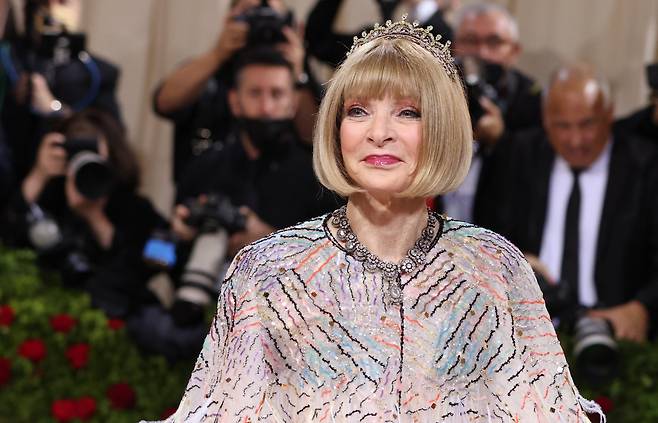 안나 윈투어가 2022년 5월 2일 미국 뉴욕 메트로폴리탄 미술관에서 열린 멧 갈라에서 사진을 찍고 있다. /연합뉴스