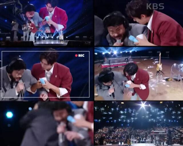 박보검을 피해 카더가든과 오존이 무대 양 끝으로 도망을 다니고 있다. / KBS2 '더 시즌즈-박보검의 칸타빌레'